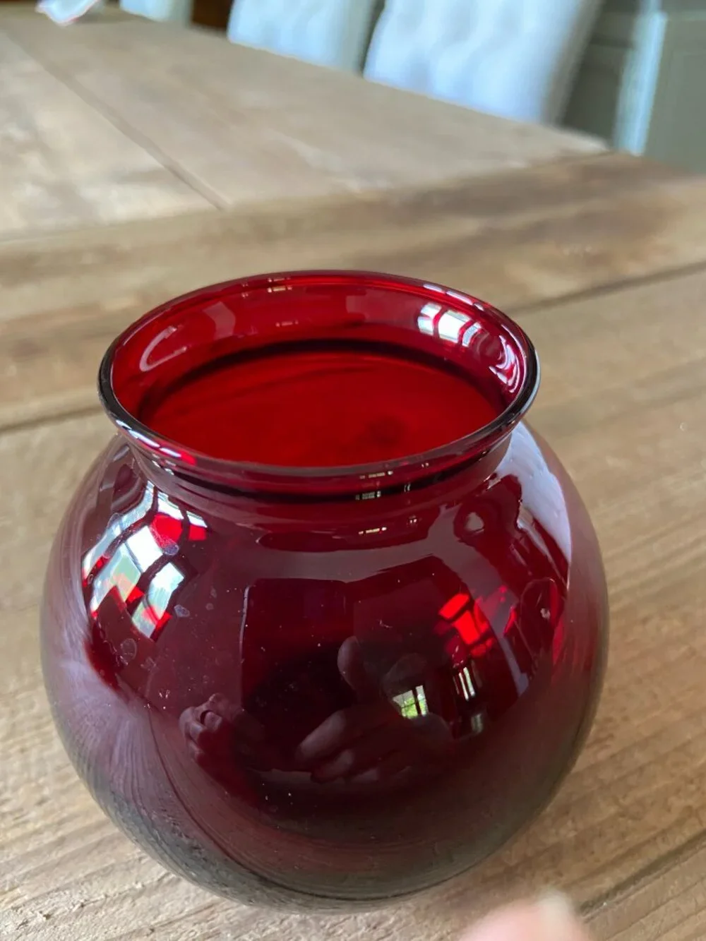 Ruby Red Glass Round Vase Rose Bowl 4